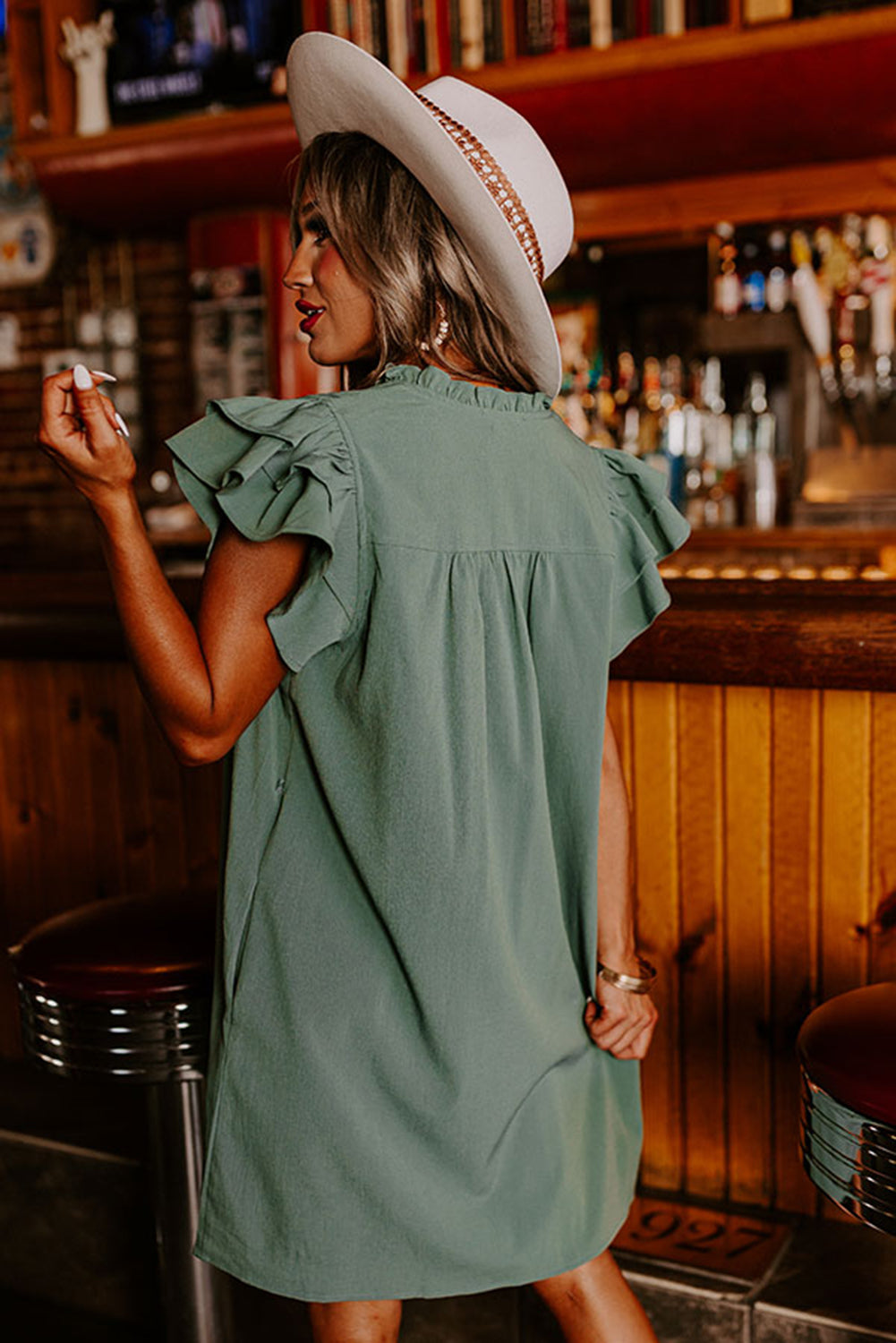 Ruffle Sleeve V Neck Frilled Dress