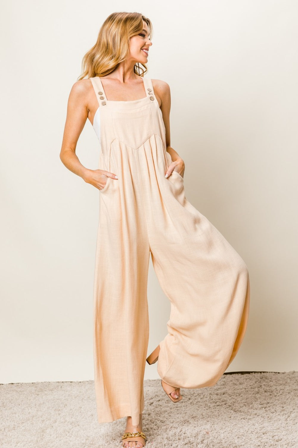 Texture Sleeveless Wide Leg Jumpsuit