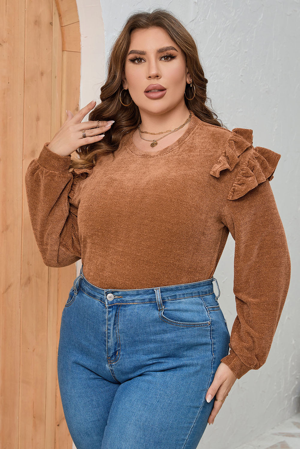 Plus Size Ruffled Long Sleeve T-Shirt