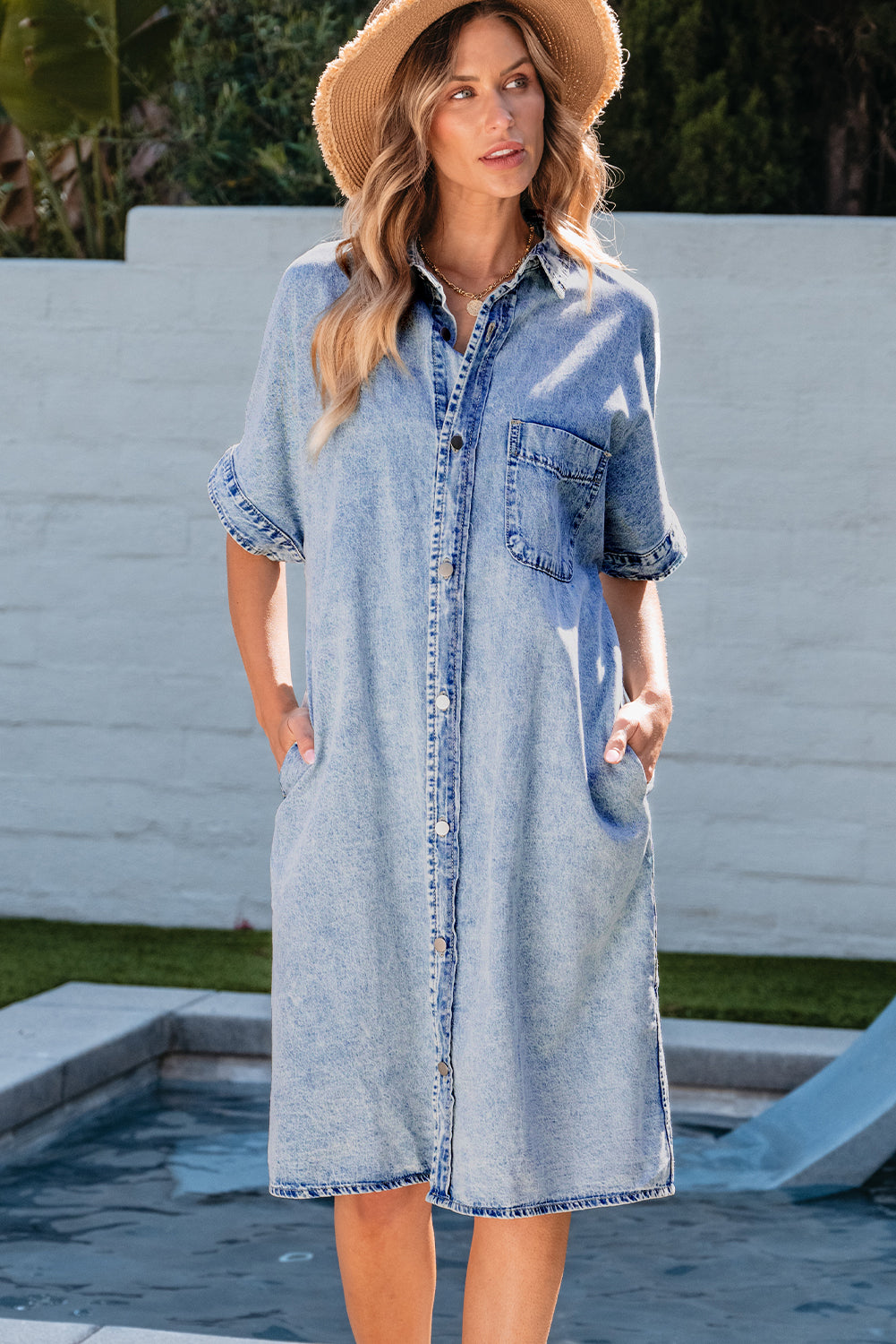 Medium Wash Chambray Dress