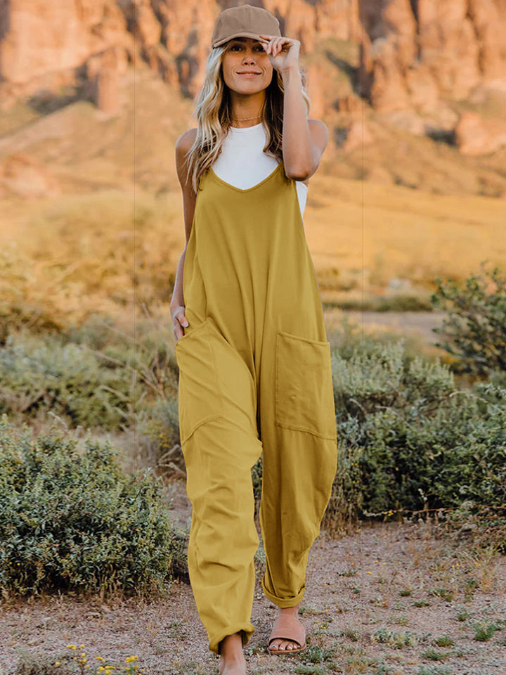 Sleeveless V-Neck Pocketed Jumpsuit