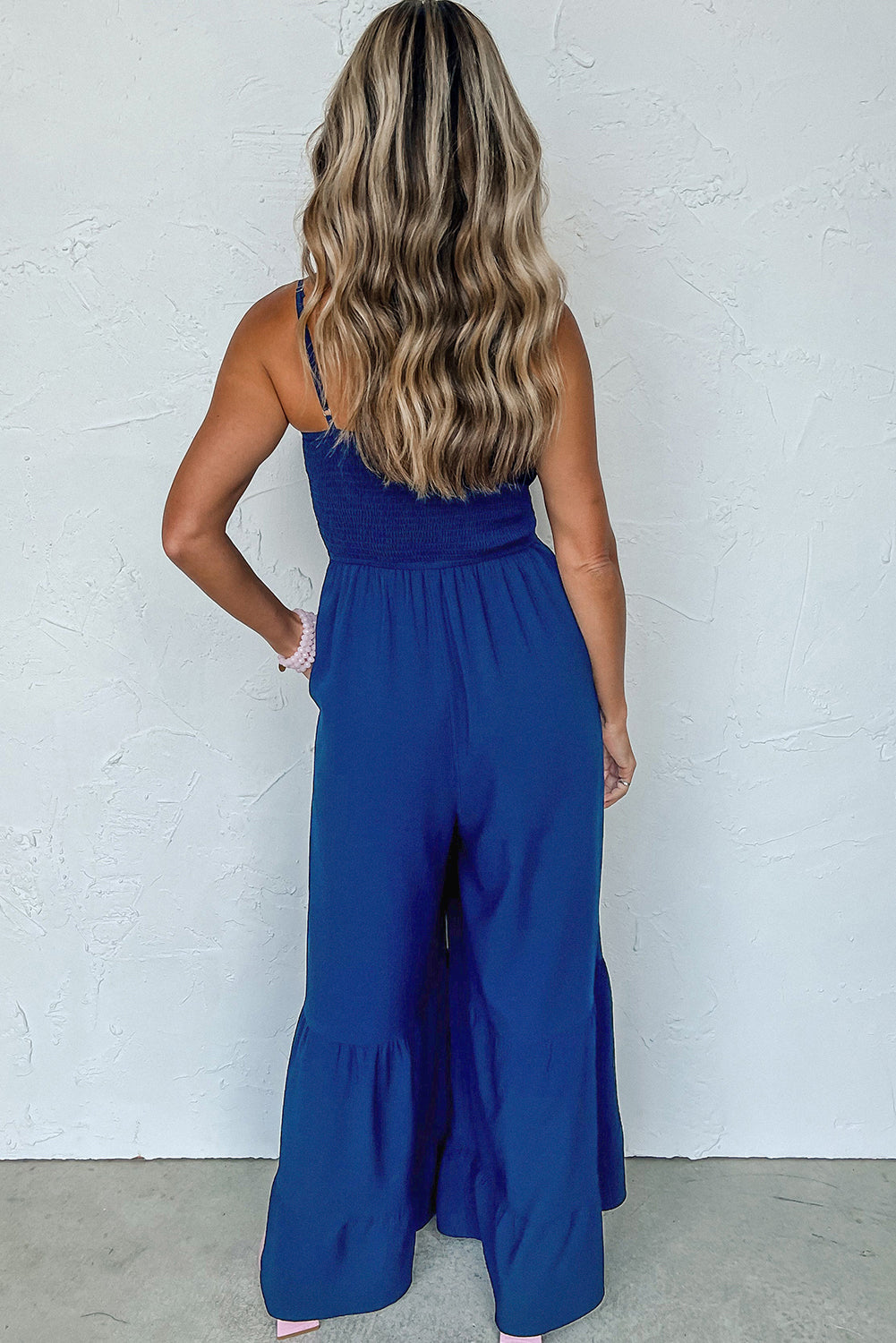 Smocked Ruffled Wide Leg Jumpsuit