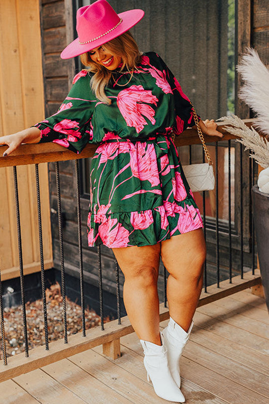 Plus Size Sleeve Ruffle Hem Dress