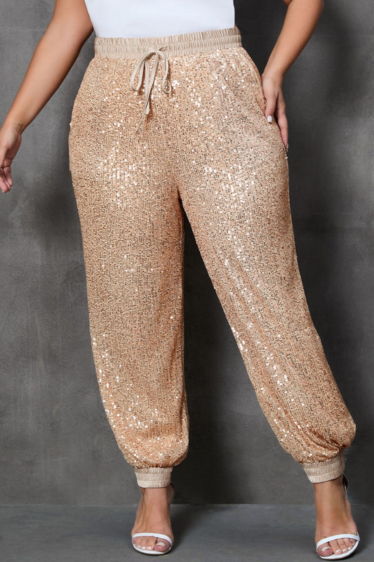 Plus Size Sequin Drawstring Joggers